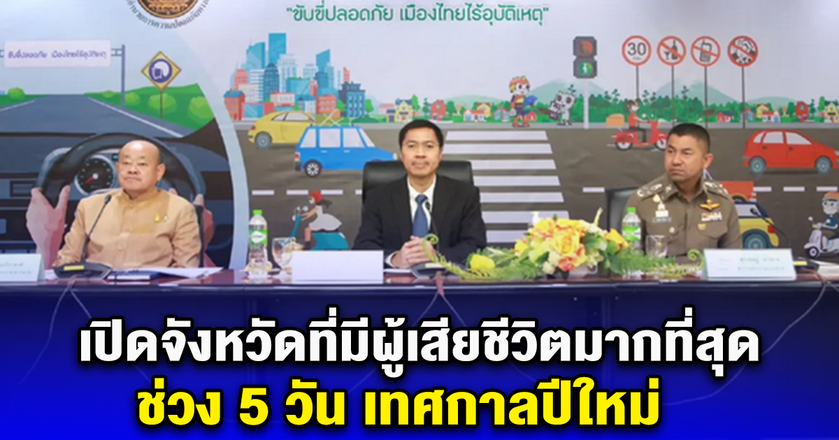 เปิดจังหวัดที่มีผู้เสียชีวิตมากที่สุด ช่วง 5 วัน เทศกาลปีใหม่