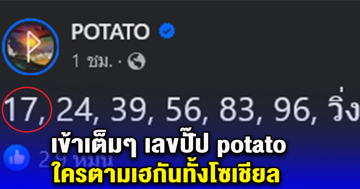 เข้าเต็มๆ เลขปั๊ป potato ใครตามเฮกันทั้งโซเชียล