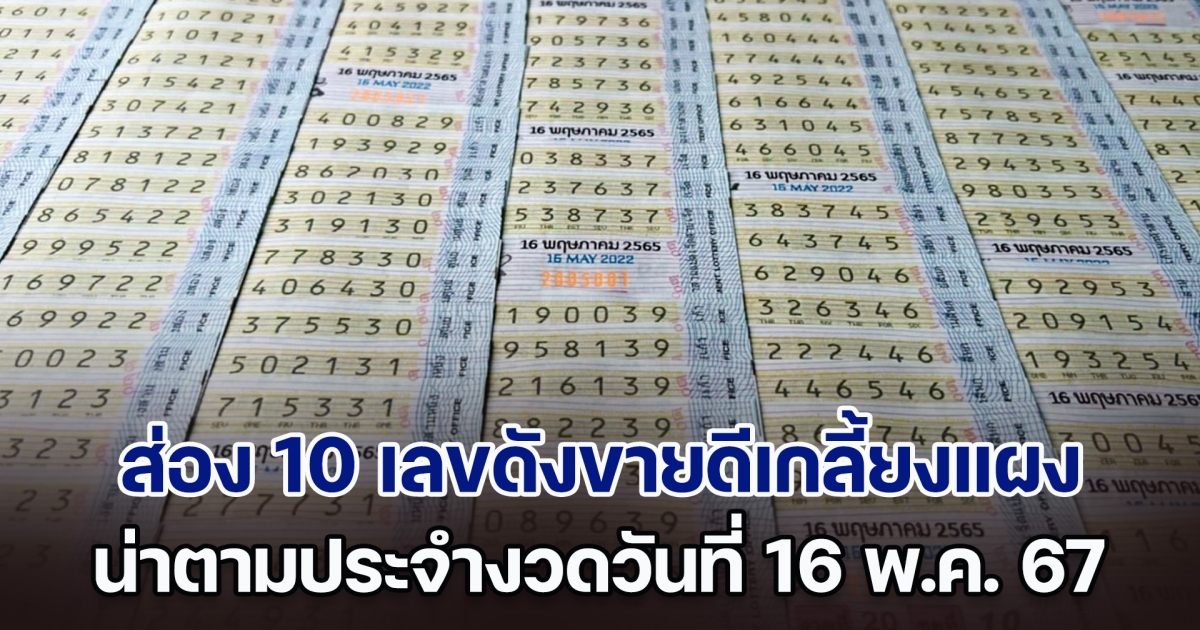 ส่อง 10 เลขดังขายดีเกลี้ยงแผง น่าตามประจำงวดวันที่ 16 พ.ค. 67