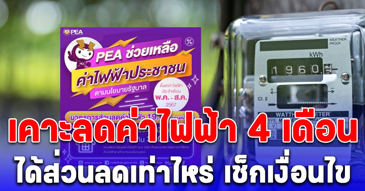 เริ่มแล้ว ลดค่าไฟ 4 เดือน บ้านที่ใช้ไฟฟ้าน้อย พ.ค.-ส.ค. เช็กเงื่อนไข