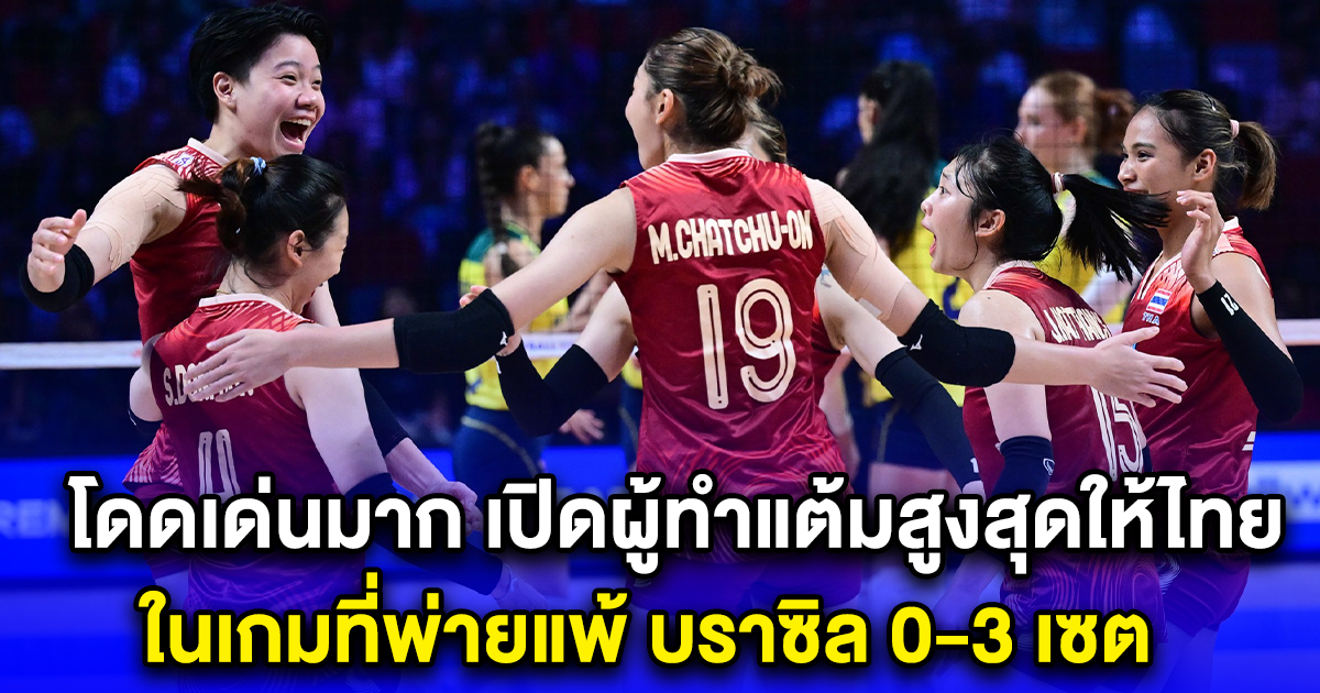 โดดเด่นมาก เปิดผู้ทำแต้มสูงสุดให้ไทย ในเกมที่พ่ายแพ้ บราซิล 0-3 เซต