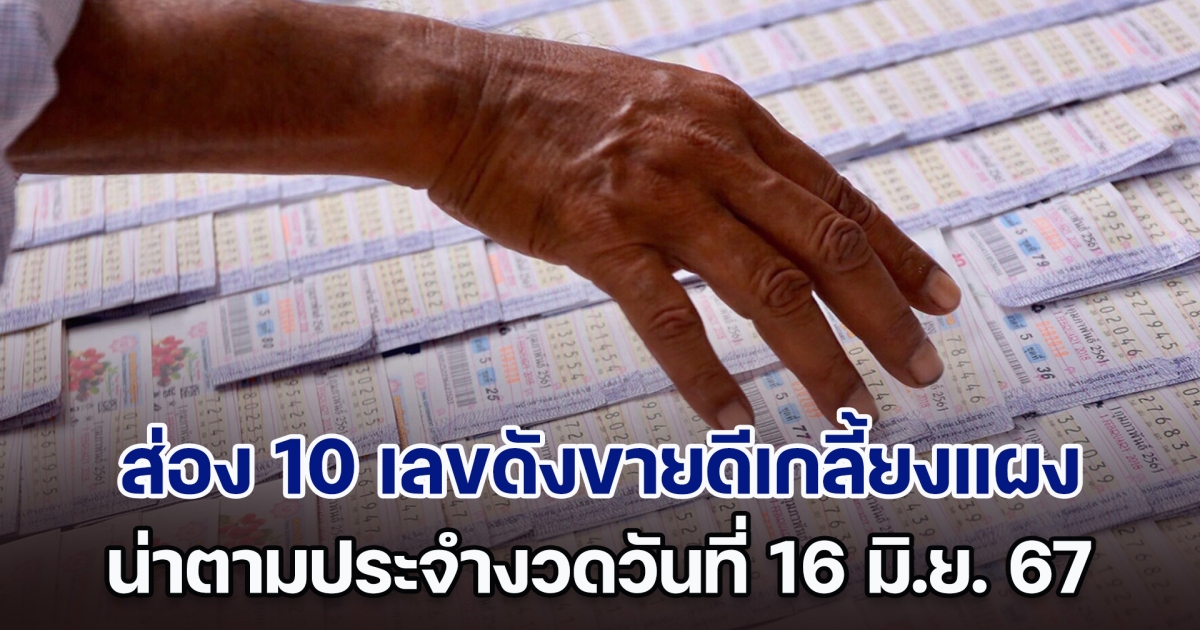 ส่อง 10 เลขดังขายดีเกลี้ยงแผง น่าตามประจำงวดวันที่ 16 มิ.ย. 67