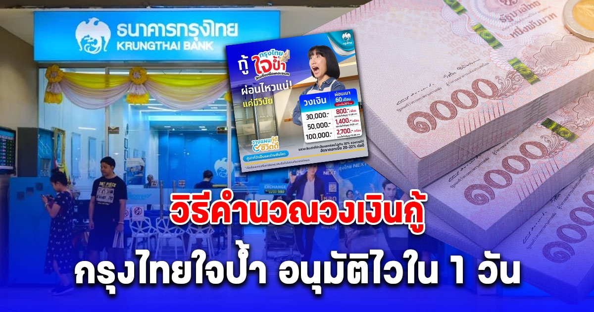 วิธีคำนวณวงเงินกู้ กรุงไทยใจป้ำ ผ่อนไหวแน่ ทำตามนี้รอรับเงินเลย