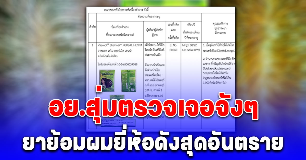 เจอจังๆ อย.สุ่มตรวจยาย้อมผมยี่ห้อดัง ผลออกมาอึ้ง พบแบคทีเรีย-รา เกินมาตรฐาน 500 เท่า