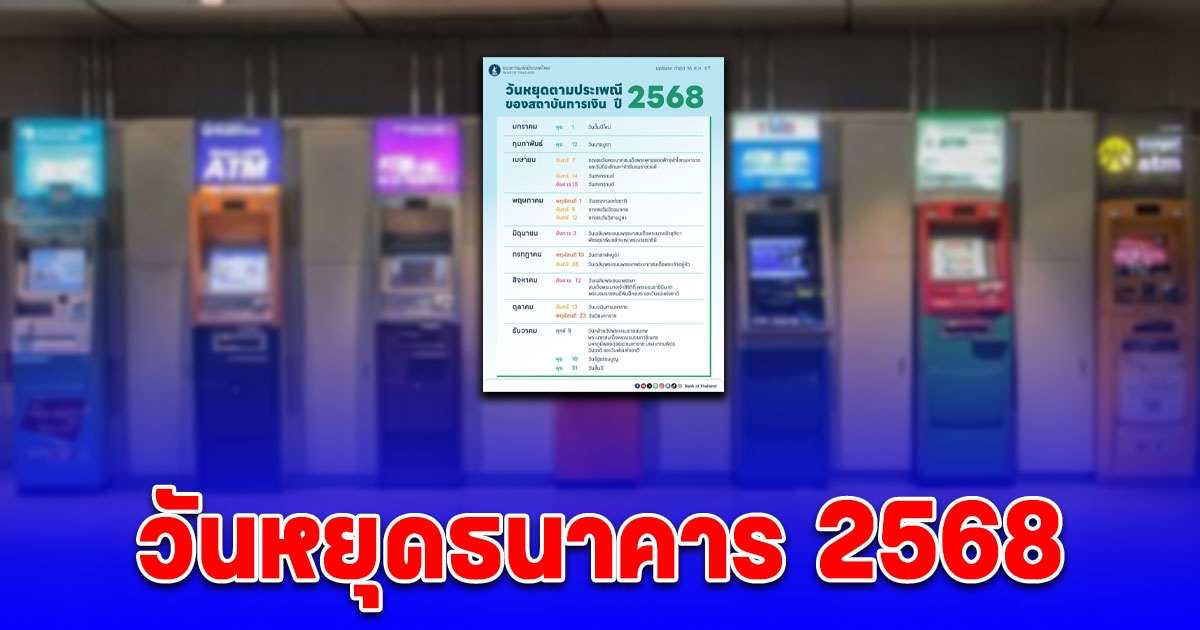 อัปเดต วันหยุดธนาคาร 2568