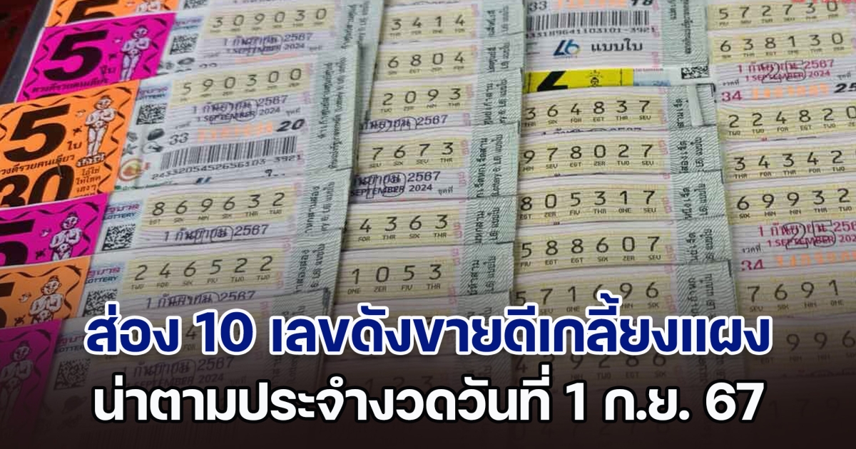 ส่อง 10 เลขดังขายดีเกลี้ยงแผง น่าตามประจำงวดวันที่ 1 ก.ย. 67