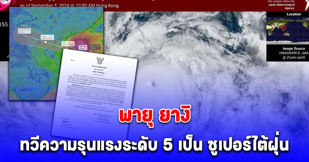 พายุ ยางิ ทวีความรุนแรงระดับ 5 เป็น ซูเปอร์ไต้ฝุ่น ไทยจับตาพื้นที่โดนกระทบ