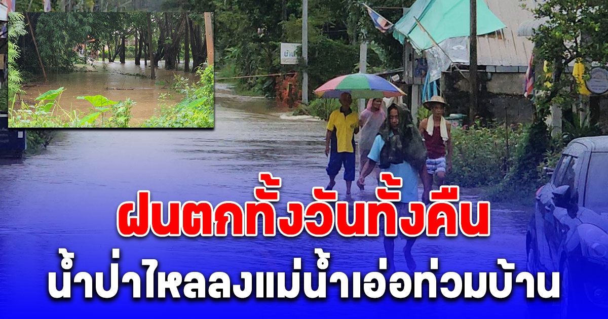 ฝนตกทั้งวันทั้งคืนน้ำป่าไหลลงแม่น้ำเอ่อท่วมบ้านในพื้นที่ จ.เลย