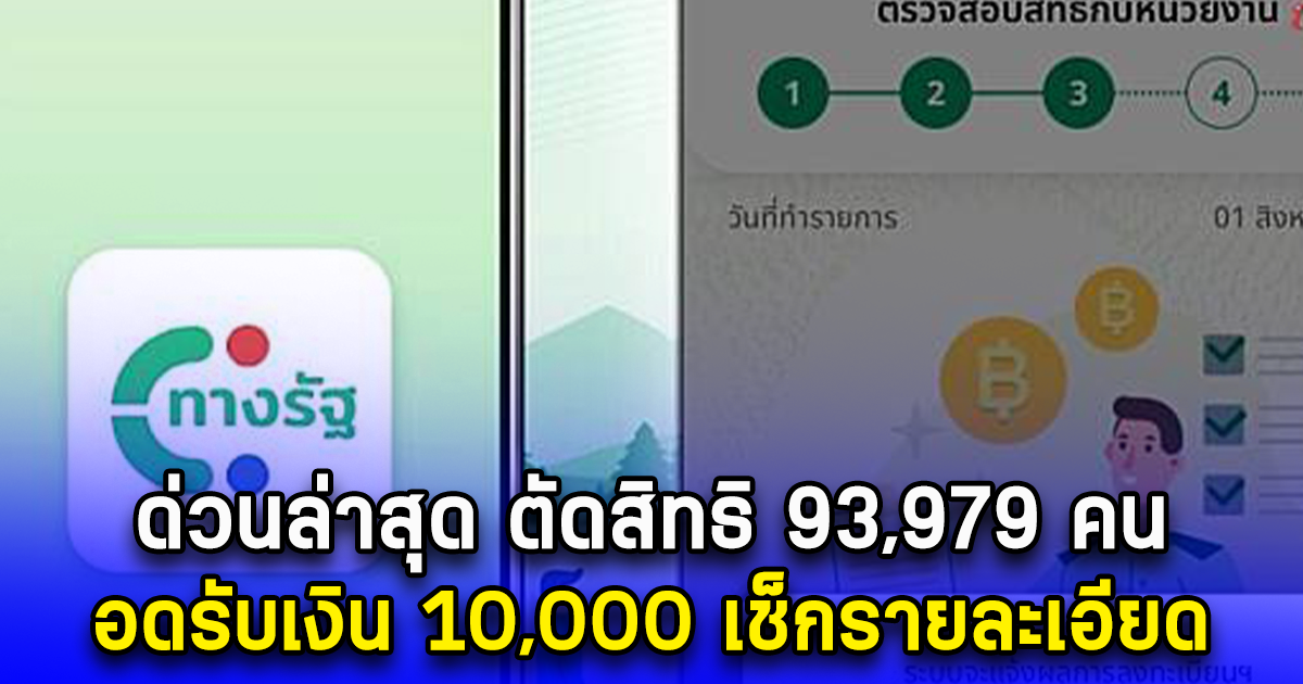 ด่วนล่าสุด ตัดสิทธิ 93,979 คน อดรับเงิน 10,000 เช็กรายละเอียด