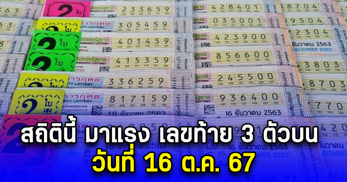 สถิตินี้ มาแรง เลขท้าย 3 ตัวบน วันที่ 16 ต.ค. 67