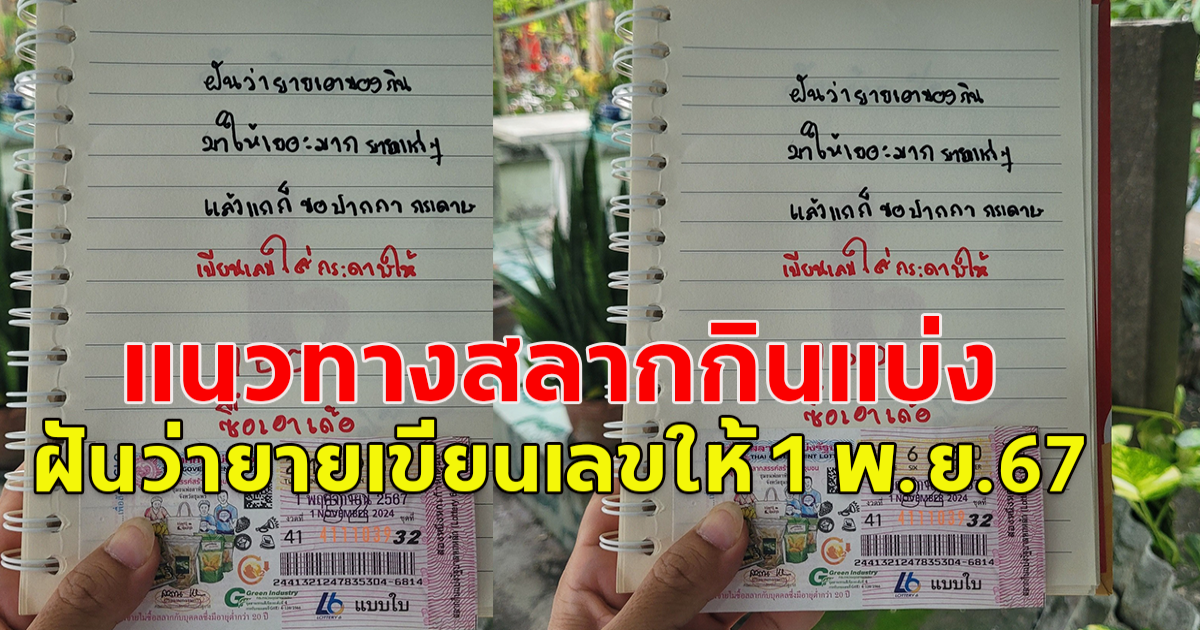 แนวทางสลากกินแบ่ง ฝันว่ายายเขียนเลขให้ 1 พ.ย.67 โปรดใช้วิจารณญาณ