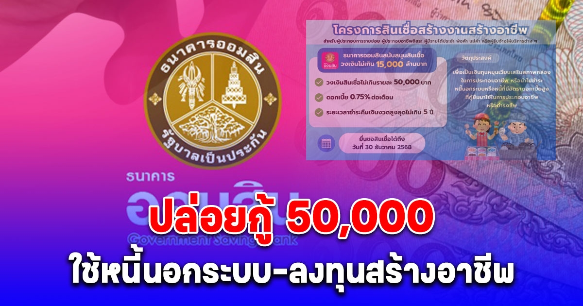 เงื่อนไข สินเชื่อสร้างงานสร้างอาชีพ ออมสินปล่อยกู้ 50,000 ใช้หนี้นอกระบบ-ลงทุนสร้างอาชีพ