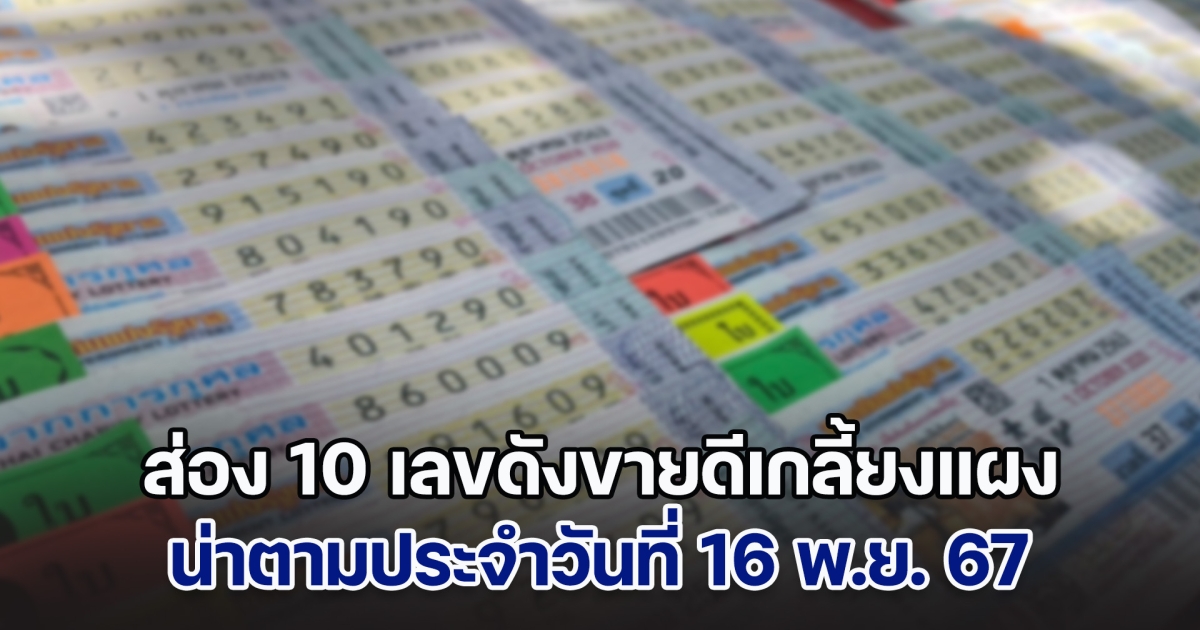 ส่อง 10 เลขดังขายดีเกลี้ยงแผง น่าตามประจำวันที่ 16 พ.ย. 67