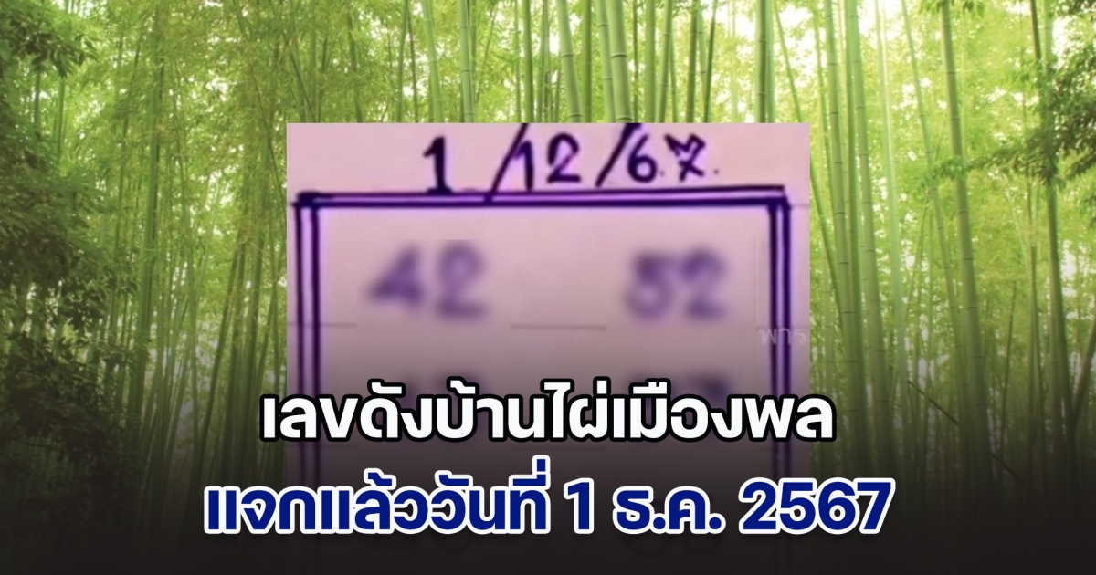 ส่องด่วน! เลขดังบ้านไผ่เมืองพล แจกแล้ววันที่ 1 ธ.ค. 2567