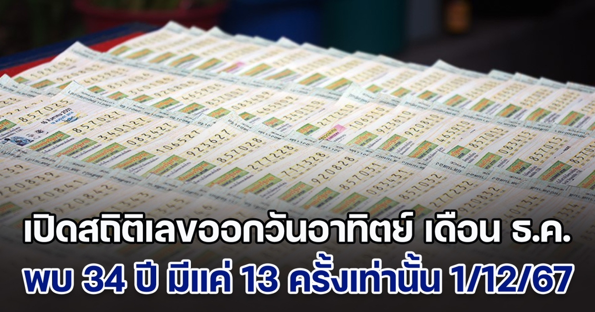 เปิดสถิติเลขออกวันอาทิตย์ เดือน ธ.ค. พบ 34 ปี มีแค่ 13 ครั้งเท่านั้น แนวทาง 1 ธ.ค. 67