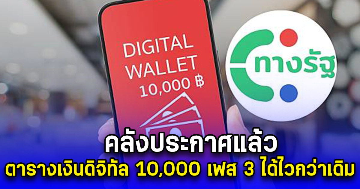 คลังประกาศแล้ว ตารางเงินดิจิทัล 10,000 เฟส 3 ได้ไวกว่าเดิม