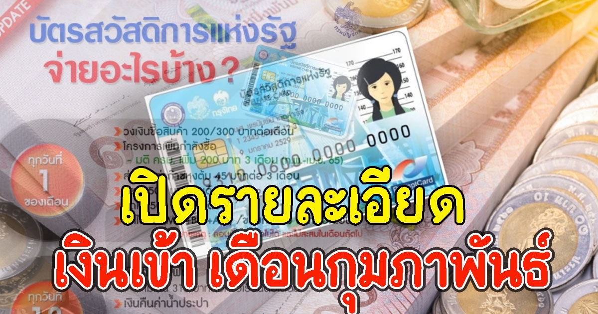 เปิดรายละเอียด เงินเข้า บัตรสวัสดิการแห่งรัฐ เดือน ก.พ.