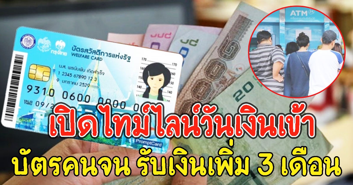 เปิดไทม์ไลน์วันเงินเข้าบัตรคนจน รับเงินเพิ่ม 3 เดือน