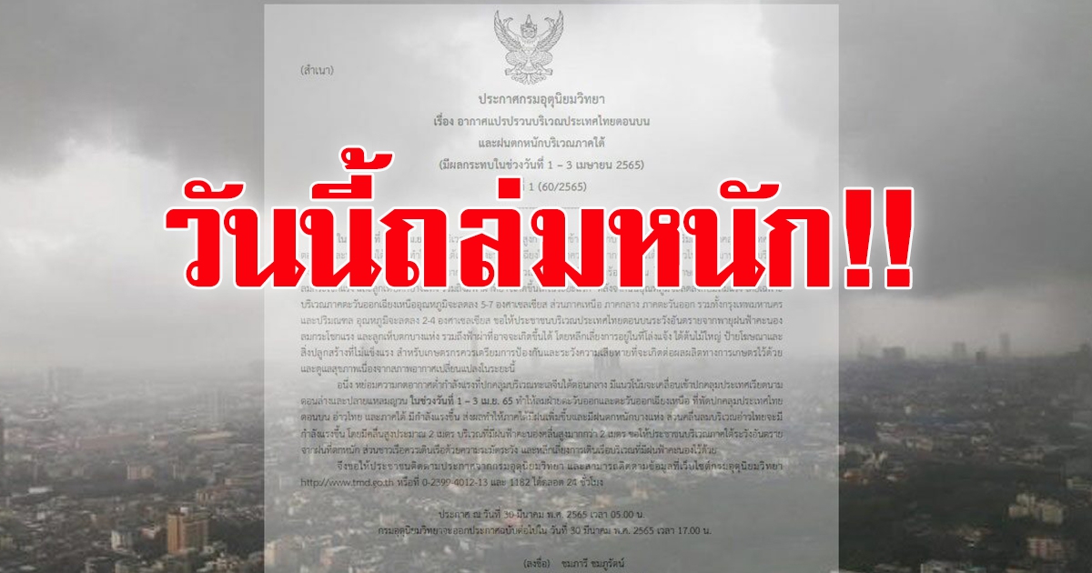 กรมอุตุฯ เตือนฉบับ1 อากาศแปรปรวน พายุร้อน