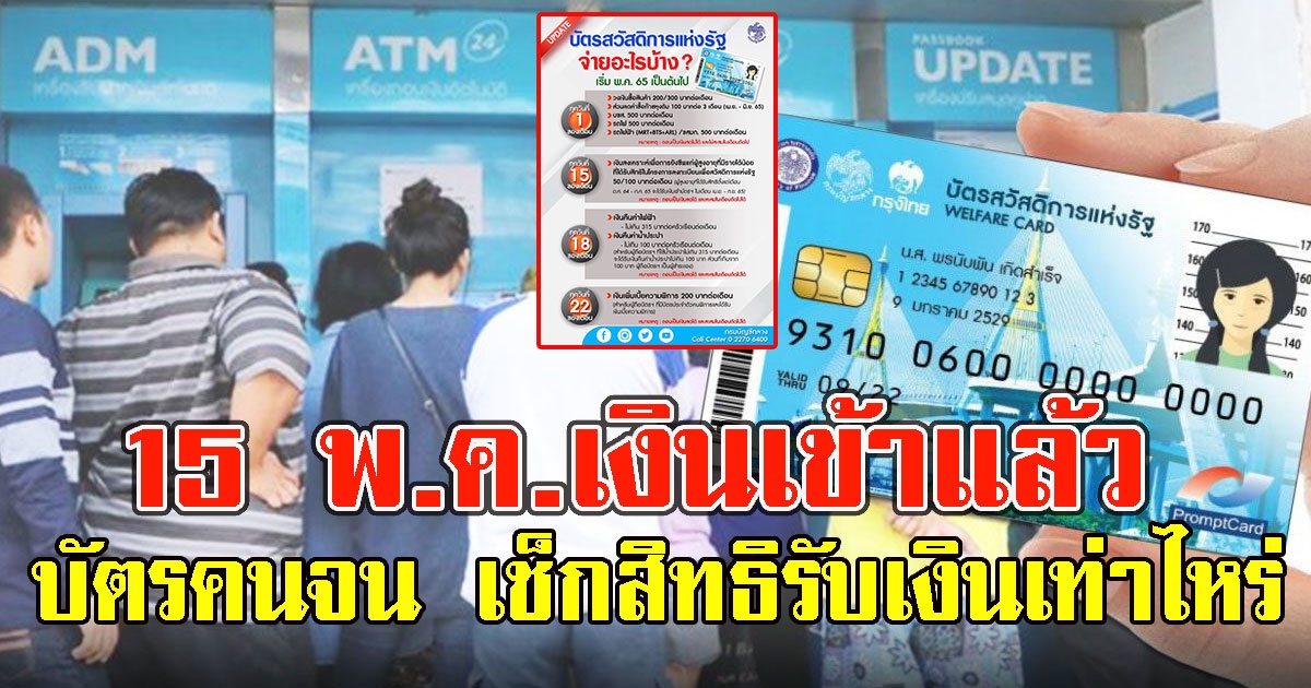 15 พ.ค.เงินเข้าแล้ว บัตรคนจน เช็กสิทธิรับเงินเท่าไหร่