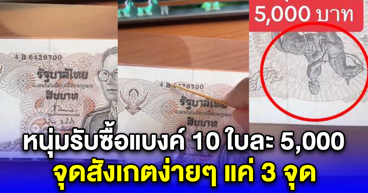 ใครมีเอาไปเลย หนุ่มรับซื้อแบงค์ 10 ใบละ 5,000 จุดสังเกตง่ายๆ แค่ 3 จุด