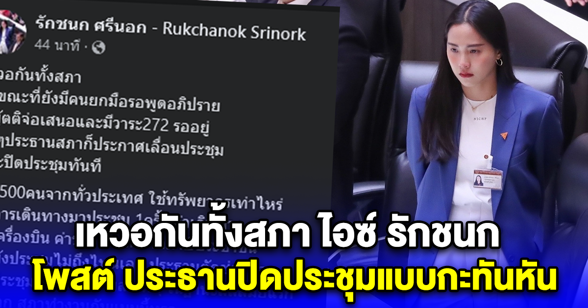 เหวอกันทั้งสภา ไอซ์ รักชนก โพสต์ ประธานปิดประชุมแบบกะทันหัน ลั่นทำงานกันแบบนี้หรอ